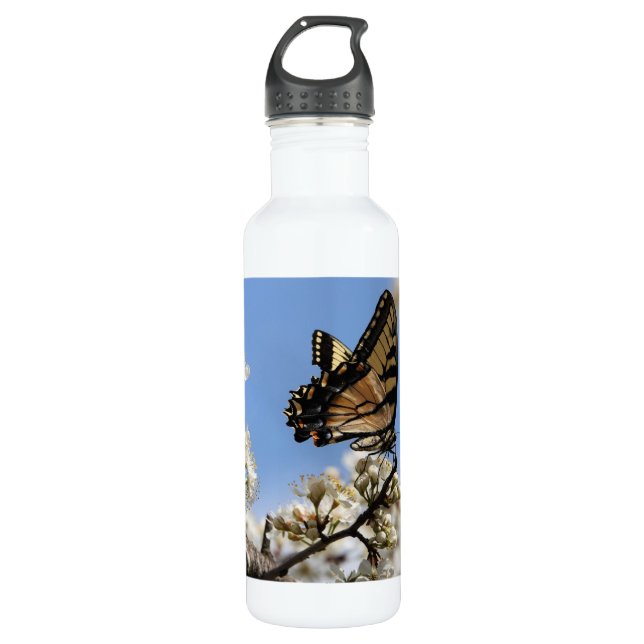 Floral with butterfly, personalized 710 ml water bottle (Front)