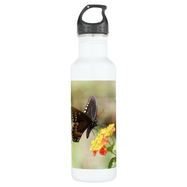 Floral with butterfly, personalized 710 ml water bottle (Front)