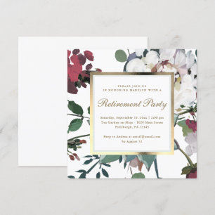 Floral with Faux Gold Frame Retirement Party Invitation