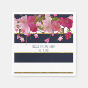 Floral with Faux Gold Glitter Modern Bridal Shower Napkin