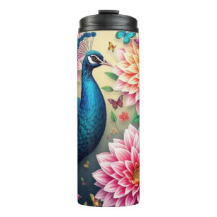 Floral With Peacock Design  Thermal Tumbler