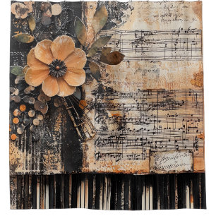 Floral with Rustic Piano Keys & Aged Music Sheet 2