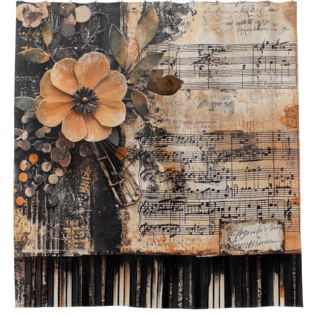 Floral with Rustic Piano Keys & Aged Music Sheet 2 (Front)
