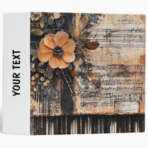 Floral with Rustic Piano Keys & Aged Music Sheet 2 Binder