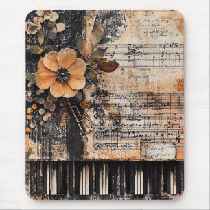 Floral with Rustic Piano Keys & Aged Music Sheet 2 Mouse Pad