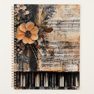 Floral with Rustic Piano Keys & Aged Music Sheet 2 Planner