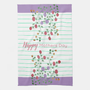 Floral with turquoise stripe pattern kitchen towel