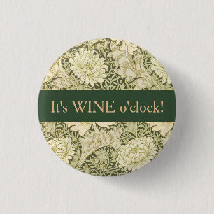 Floral Wm. Morris Design Wine O'clock 1 Inch Round Button