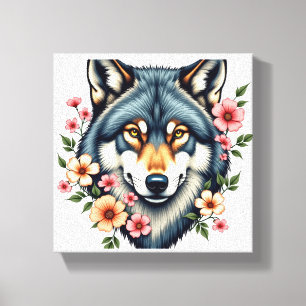 Floral Wolf Stretched Canvas Print