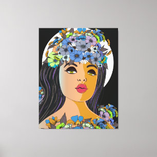 Floral Woman Crown of Flowers Canvas Print