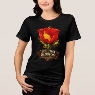 Floral Woman Face Vintage Botanical Art Tri-Blend Shirt