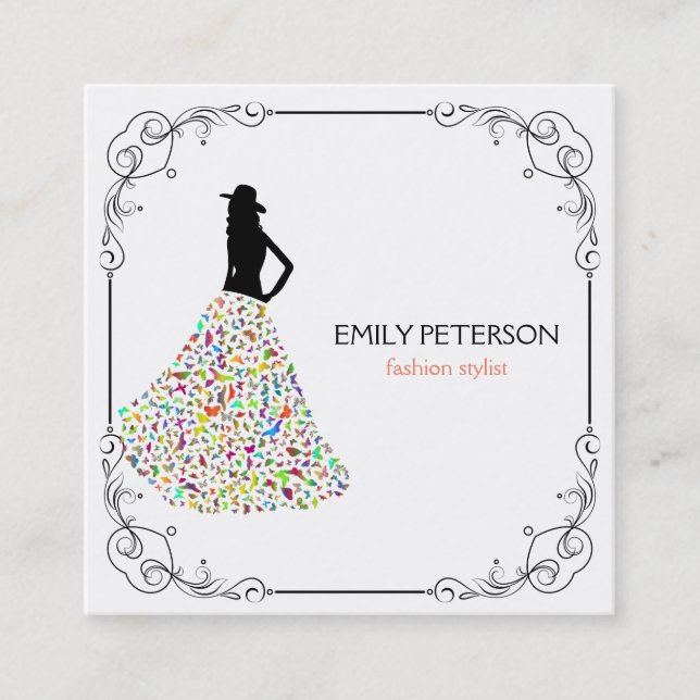 Floral Woman Square Business Card (Front)