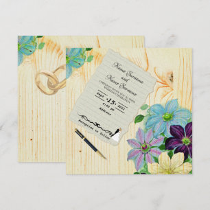 Floral wood invitation