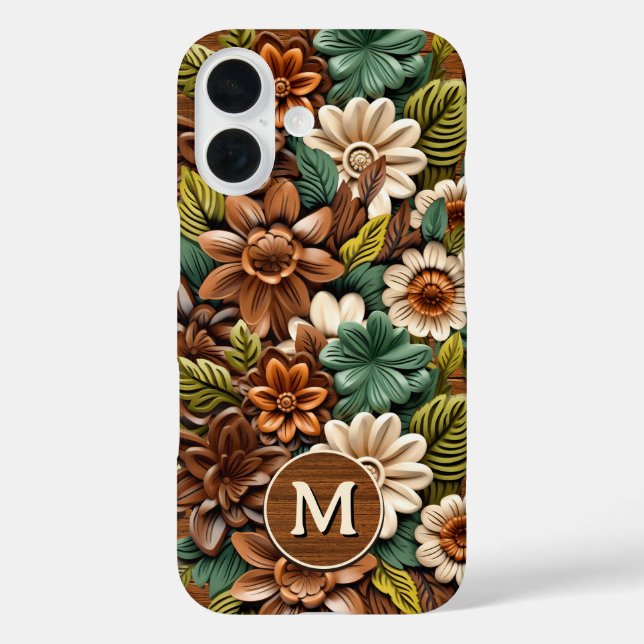 Floral Wood Monogram Personalized Case-Mate iPhone Case (Back)