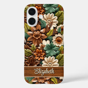 Floral Wood Personalized iPhone 16 Case