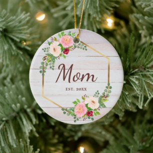 Floral Wood Personalized New Mom To Be Established Ceramic Ornament