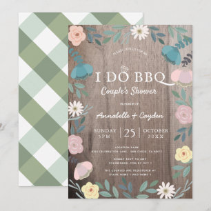 Floral Wood Rustic I Do BBQ Couples Shower Invitation