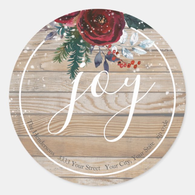 Floral Wood Snowy Joy Return Address Envelope Seal (Front)