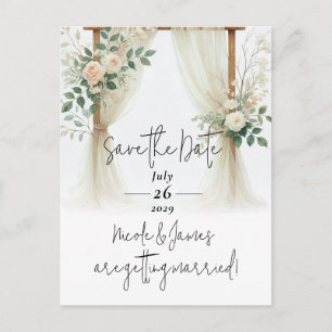 Floral Wooden Arch Greenery Roses Save the Date Announcement Postcard