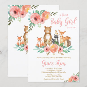 Floral Woodland Animals Baby Shower Forest Girl Invitation