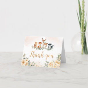 Floral Woodland Animals Baby Shower Thank You Card