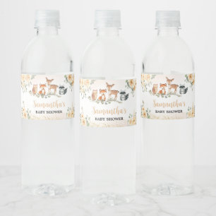 Floral Woodland Animals Baby Shower Water Bottle Label