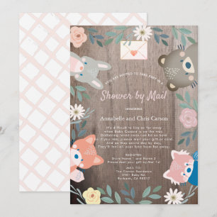 Floral Woodland Animals Pink Baby Shower By Mail Invitation
