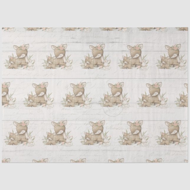 Floral Woodland Deer Baby Girl Shower Decoupage Tissue Paper (Front)