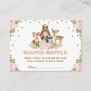 Floral Woodland Diaper Raffle Girl Baby Shower Enclosure Card