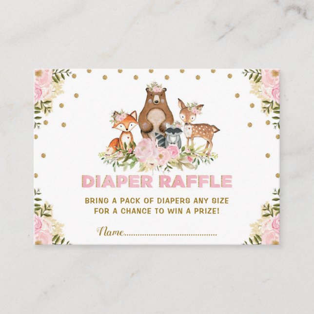 Floral Woodland Diaper Raffle Girl Baby Shower Enclosure Card (Front)