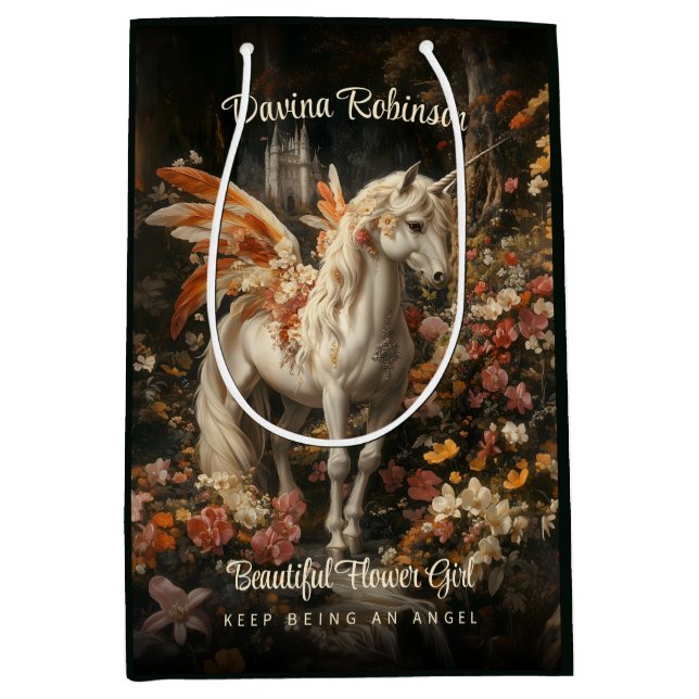 Floral Woodland Enchanted Fantasy Fairy Horse Medium Gift Bag (Front)