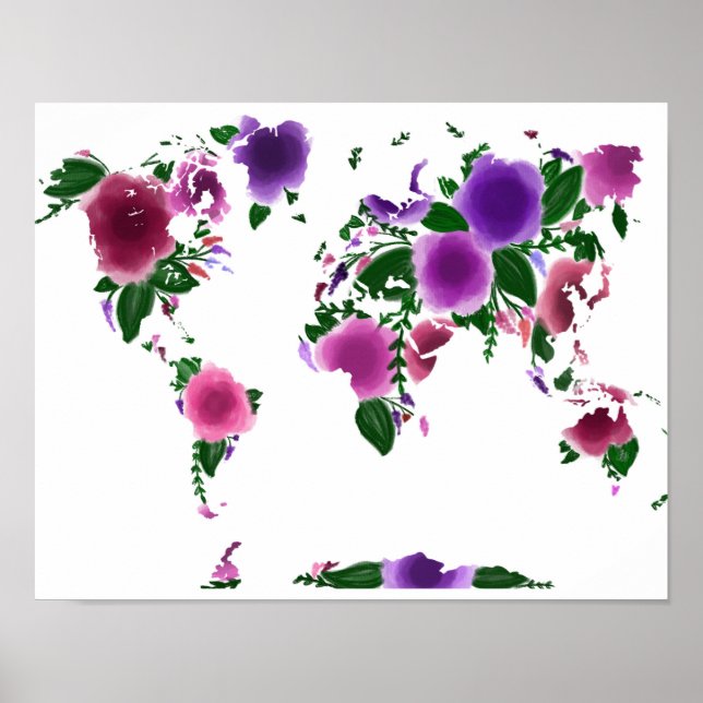 Floral World Map Poster (Front)