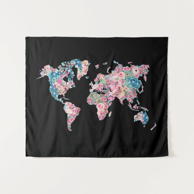 Floral World map Tapestry (Front (Horizontal))
