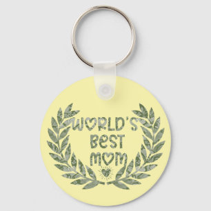 Floral World's Best Mom Text Design Keychain