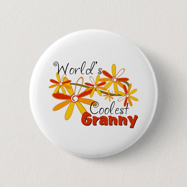 Floral World's Coolest Granny 2 Inch Round Button (Front)