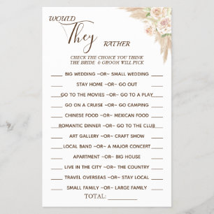 Floral Would They Rather shower game card