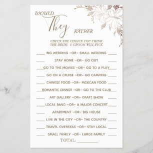Floral Would They Rather shower game card Flyer
