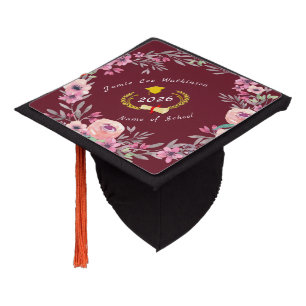 Floral Wreath-1 plus gold wreath, Name and School Graduation Cap Topper
