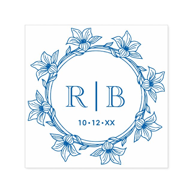 Floral Wreath #31 Two Initial Wedding Monogram CA Self-inking Stamp (Design)
