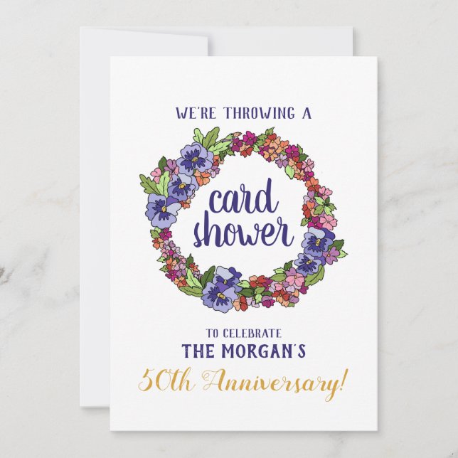 Floral Wreath 50th Anniversary Card Shower Request (Front)