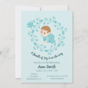 Floral wreath Baby boy Shower Invitation