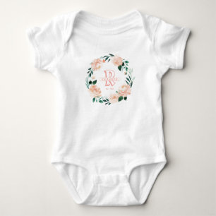 Floral wreath baby girl personalized monogram bodysuit