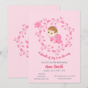 Floral wreath Baby girl Shower Invitation