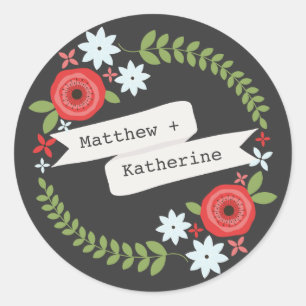 Floral Wreath & Banner Grey Sticker