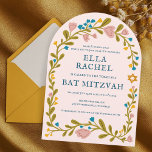 Floral Wreath Bat Mitzvah Hand-drawn Custom Arch Invitation<br><div class="desc">Perfect card to announce a bar mitzvah, bat mitzvah or other Jewish celebration! Hand made art for you! FULLY CUSTOMIZABLE! Click on “Personalize” above to edit the text. Click "edit using design tool" to adjust the fonts, colours and placements. Also you can easily change the card style to have square...</div>