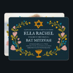 Floral Wreath Bat Mitzvah Hand-drawn Custom  Invitation<br><div class="desc">Perfect card to announce a bar mitzvah, bat mitzvah or other Jewish celebration! Hand made art for you! FULLY CUSTOMIZABLE! Click on “Personalize” above to edit the text and add your own photo to the back. Click "edit using design tool" to adjust the fonts, colours and placements. Also you can...</div>