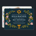 Floral Wreath Bat Mitzvah Hand-drawn Custom  Invitation<br><div class="desc">Perfect card to announce a bar mitzvah, bat mitzvah or other Jewish celebration! Hand made art for you! FULLY CUSTOMIZABLE! Click on “Personalize” above to edit the text and add your own photo to the back. Click "edit using design tool" to adjust the fonts, colours and placements. Also you can...</div>