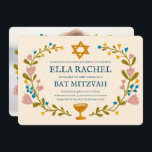 Floral Wreath Bat Mitzvah Hand-drawn Custom  Invitation<br><div class="desc">Perfect card to announce a bar mitzvah, bat mitzvah or other Jewish celebration! Hand made art for you! FULLY CUSTOMIZABLE! Click on “Personalize” above to edit the text and add your own photo to the back. Click "edit using design tool" to adjust the fonts, colours and placements. Also you can...</div>