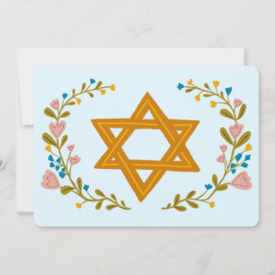 Floral Wreath Bat Mitzvah Hand-drawn Custom Invitation