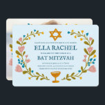 Floral Wreath Bat Mitzvah Hand-drawn Custom  Invitation<br><div class="desc">Perfect card to announce a bar mitzvah, bat mitzvah or other Jewish celebration! Hand made art for you! FULLY CUSTOMIZABLE! Click on “Personalize” above to edit the text and add your own photo to the back. Click "edit using design tool" to adjust the fonts, colours and placements. Also you can...</div>